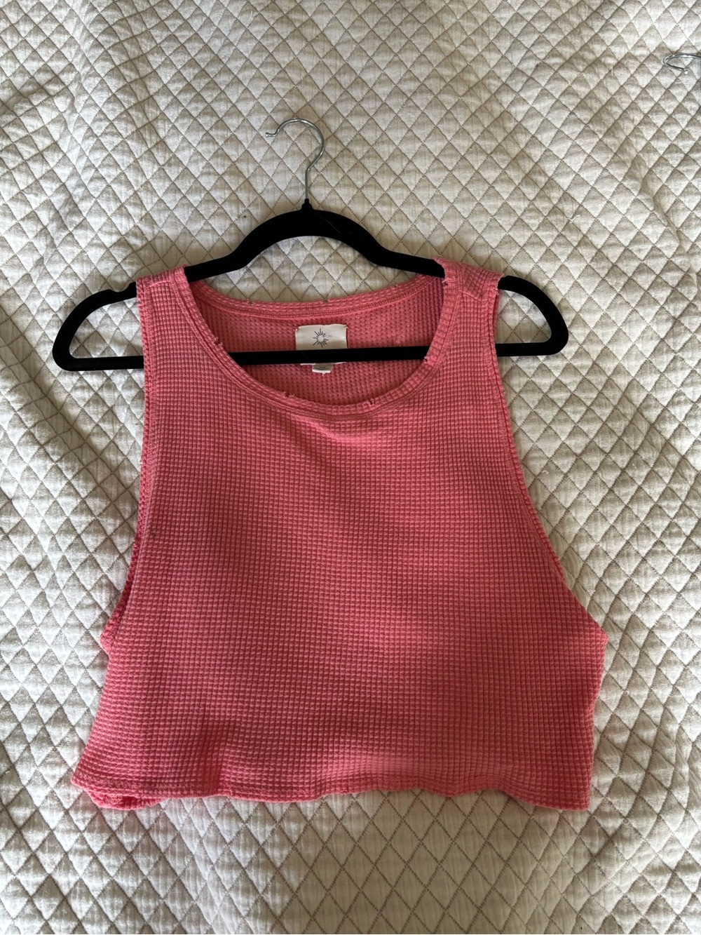 Aerie Pink Waffle Knit Crop Tank Top